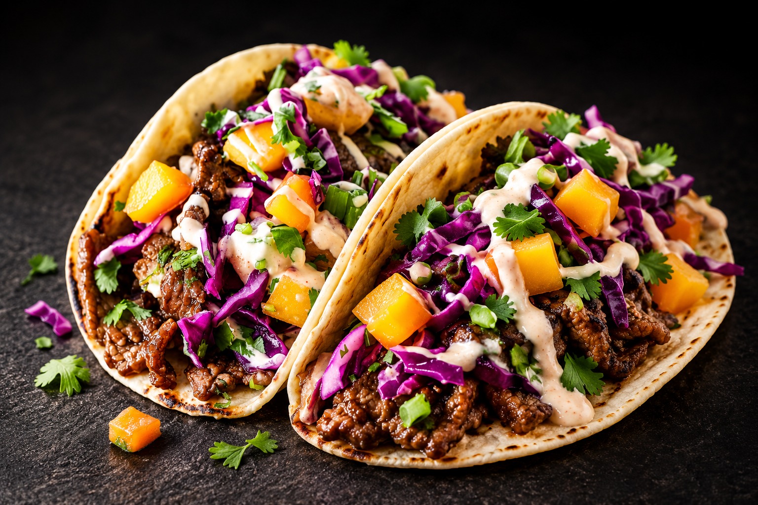 Korean-inspired tacos in cinematic light