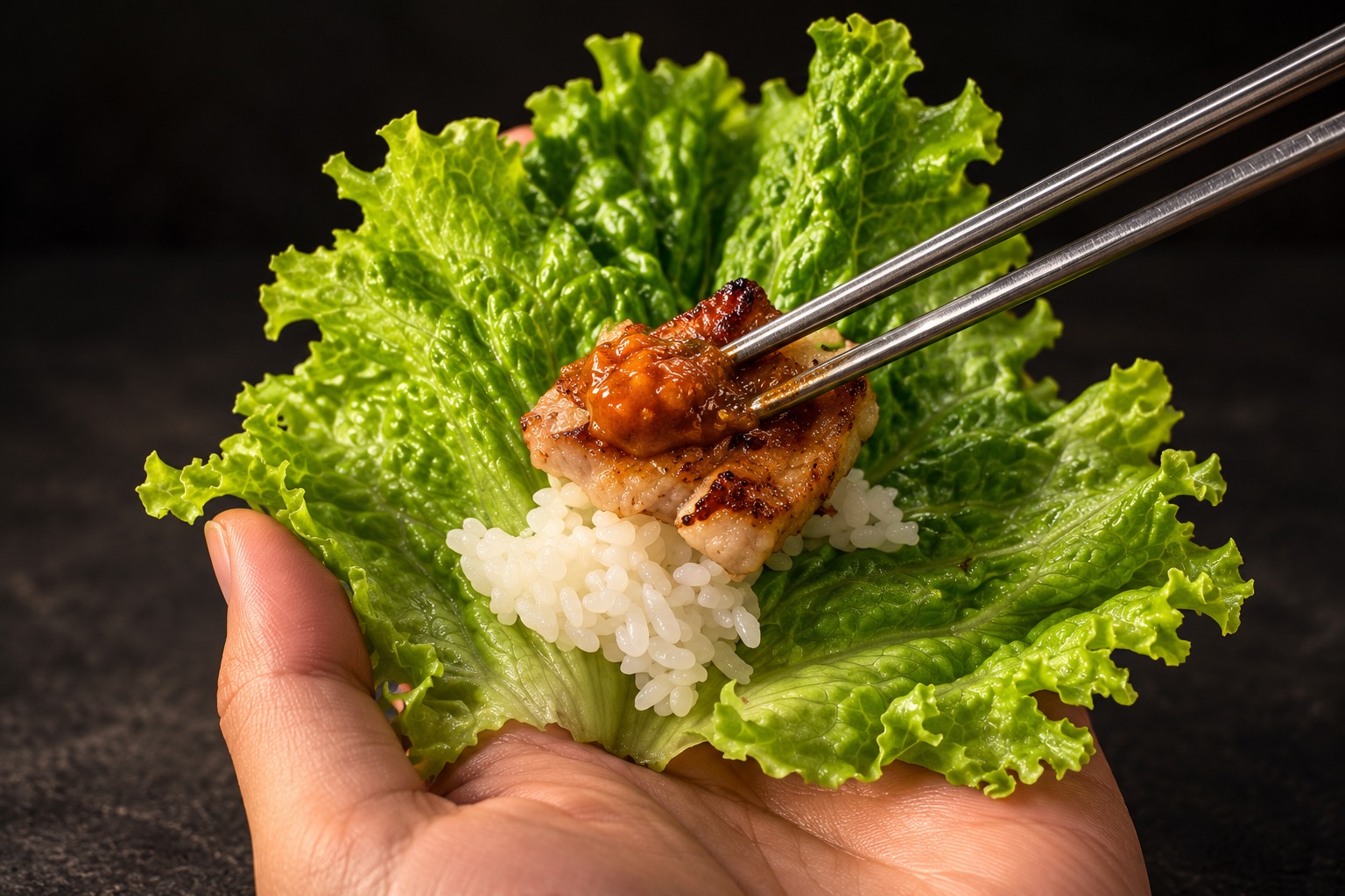 Korean lettuce wrap in cinematic light