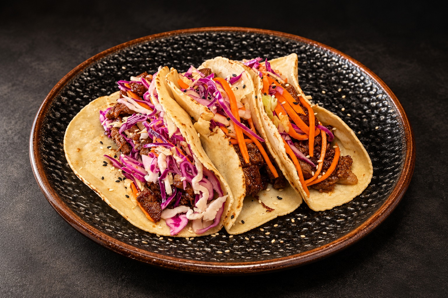 Tacos with slaw in cinematic light