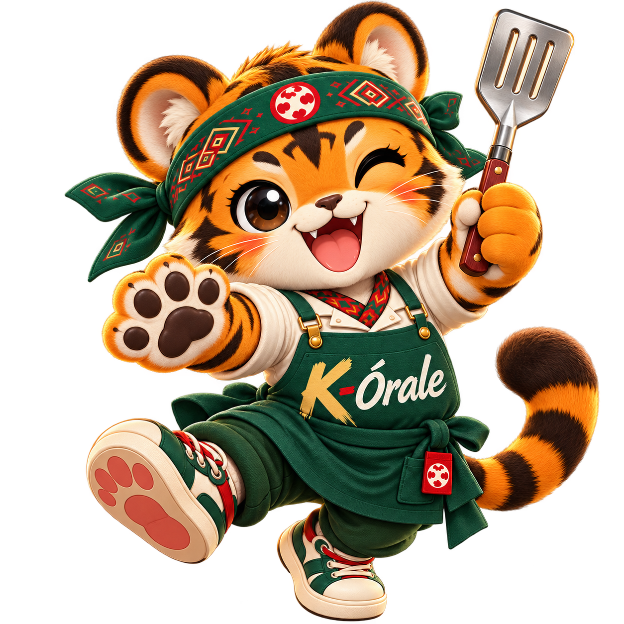 Hoshi, the K-Órale tiger mascot with a spatula